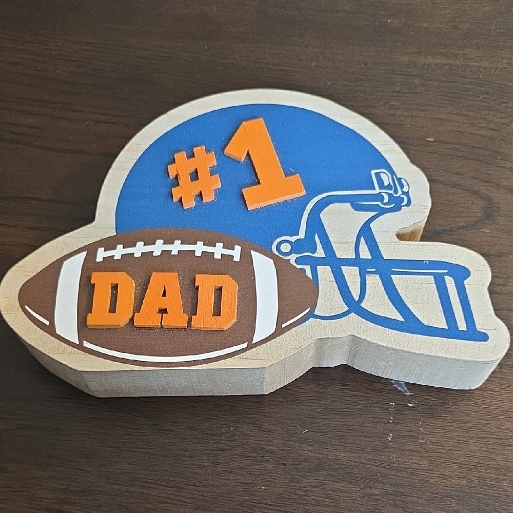 #1 Dad Football Helmet & Ball Wooden Decor